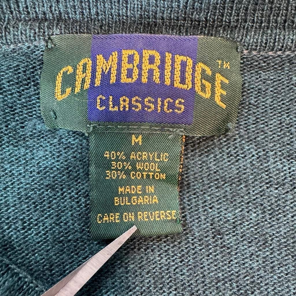 Cambridge Classics Polo Pullover Sweater Mens M Green Wool Blend Banded Preppy - Picture 4 of 8